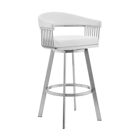 Armen Living Chelsea 29" Swivel Bar Stool with Brushed Stainless Steel and White Faux Leather LCCSBABSWH30